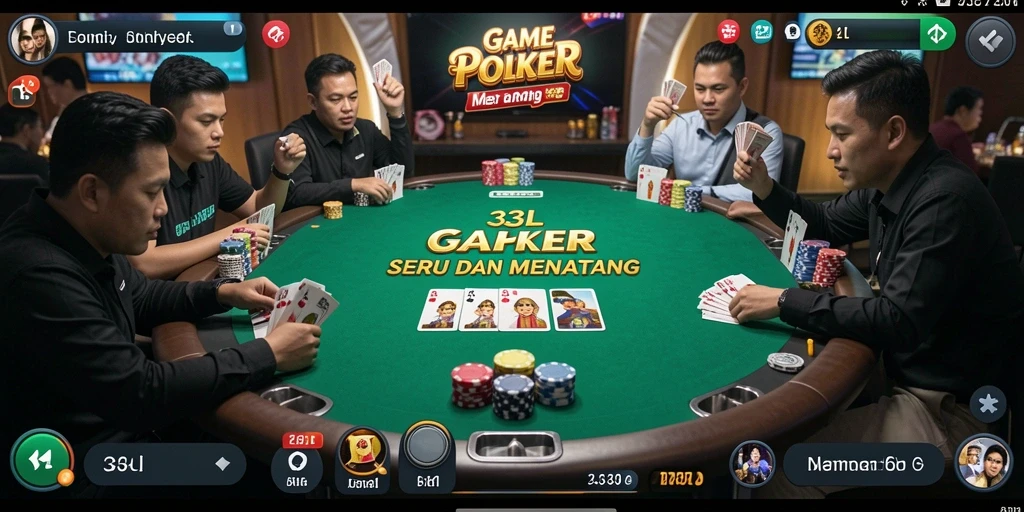 Screenshot gameplay Poker di 33L yang menampilkan suasana permainan yang menegangkan.