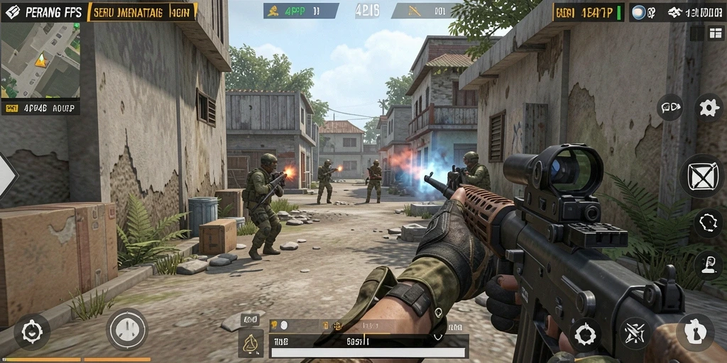 Tampilan gameplay menegangkan dari 4P4P saat pertempuran berlangsung.
