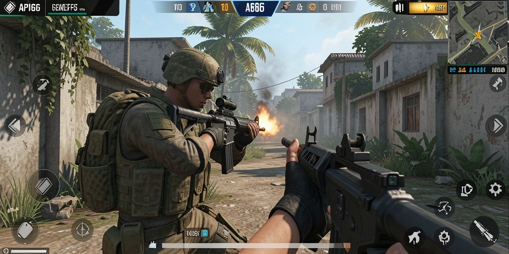Tampilan gameplay menegangkan dalam API66 dengan aksi tembak-menembak yang seru.