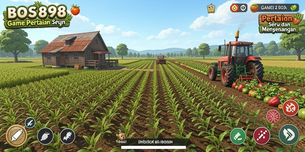 Screenshot gameplay BOS898 yang menunjukkan proses bertani dengan grafis yang menarik.