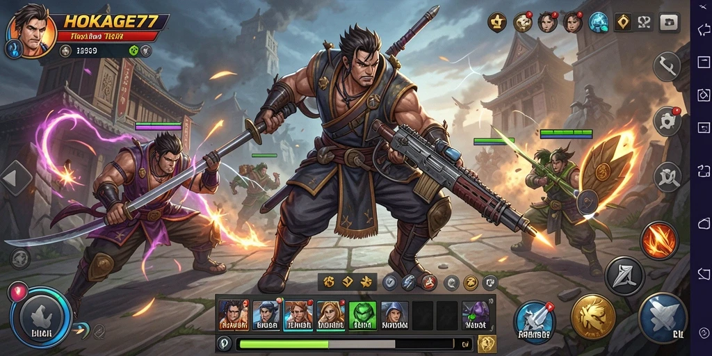 Tampilan gameplay yang mendebarkan dalam HOKAGE77 menunjukkan aksi strategis.