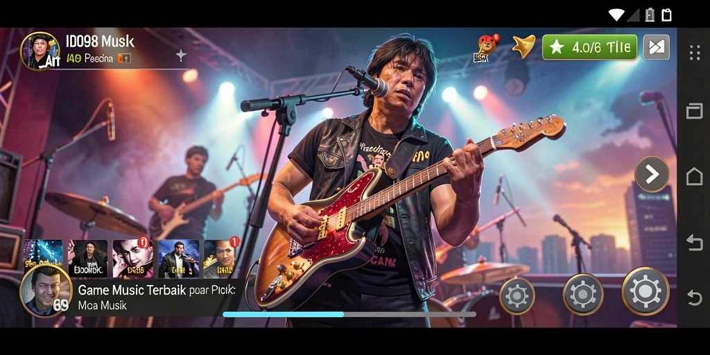 Tangkapan layar utama ID098 yang menampilkan gameplay musik yang seru.