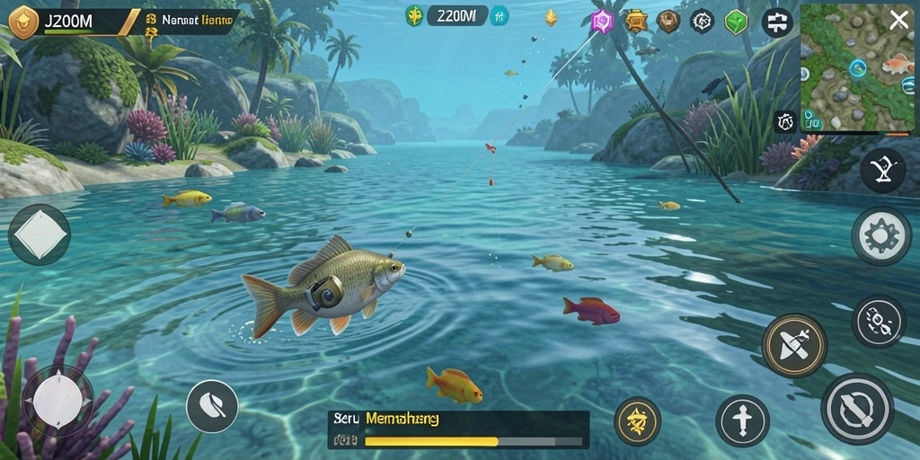 Tampilan gameplay yang seru di J200M saat memancing