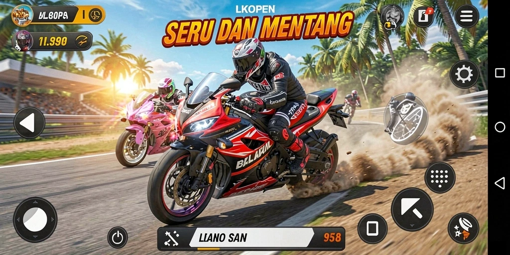 Tampilan seru gameplay balapan motor di LKOPEN.