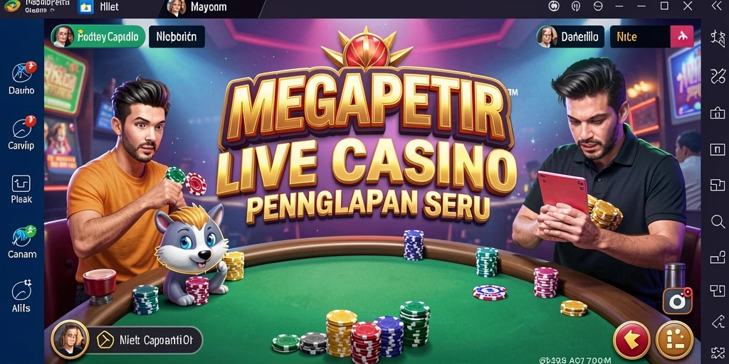 Screenshot MEGAPETIR menunjukkan dealer profesional berinteraksi dengan pemain.