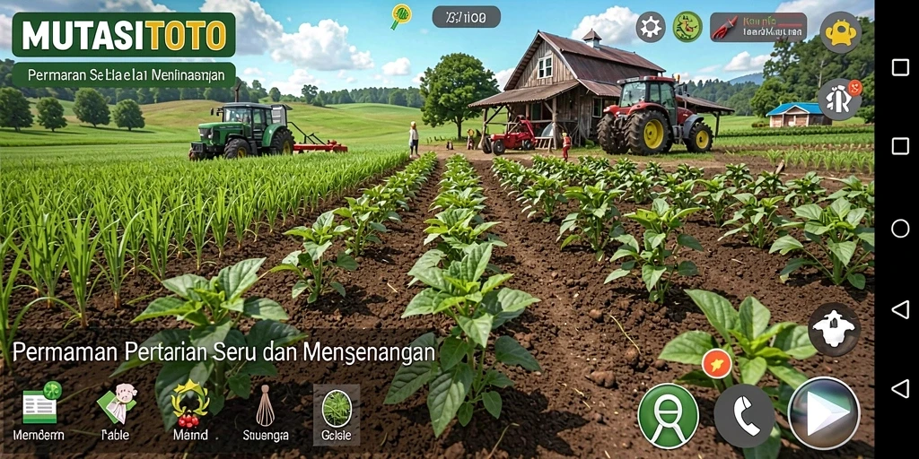 Tampilan gameplay <strong>MUTASITOTO</strong> dengan aktivitas bercocok tanam yang menyenangkan.