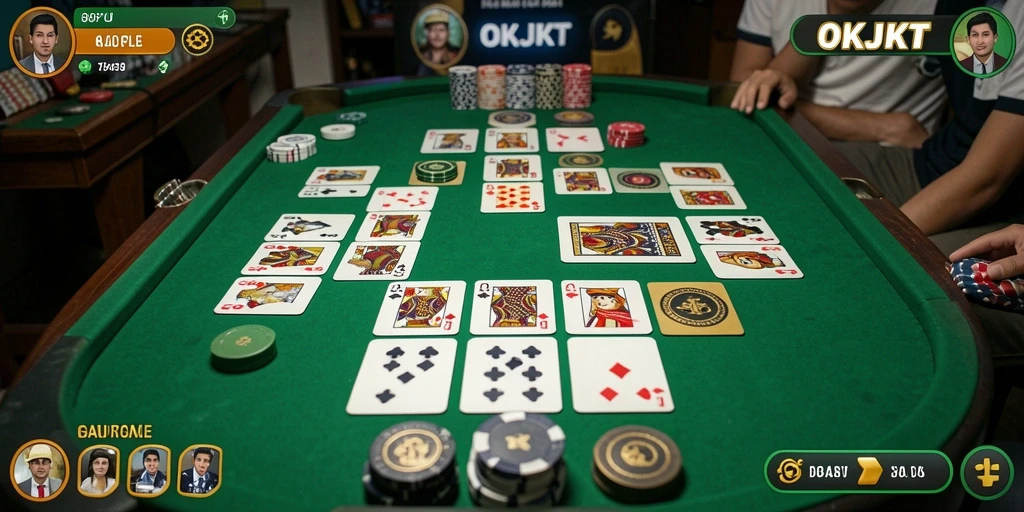 Screenshot gameplay OKJKT menampilkan suasana permainan Gaple yang seru.