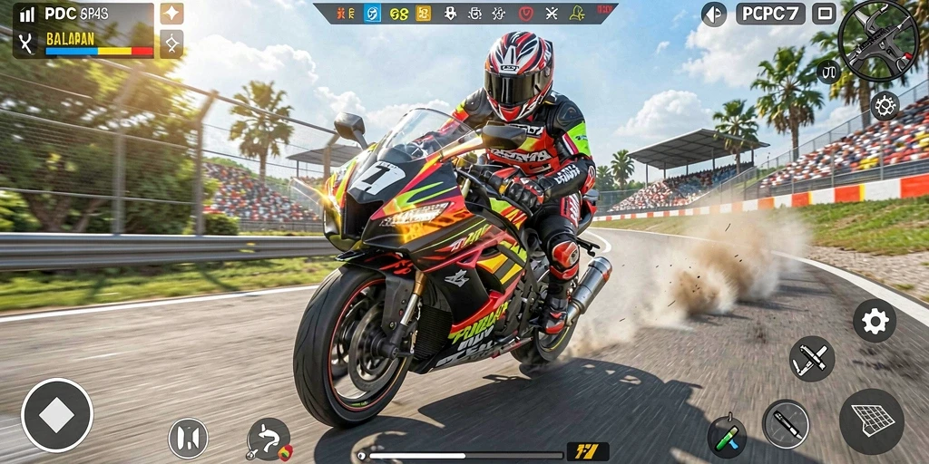 Gameplay balapan motor yang mendebarkan dan realistis di PCPC7.