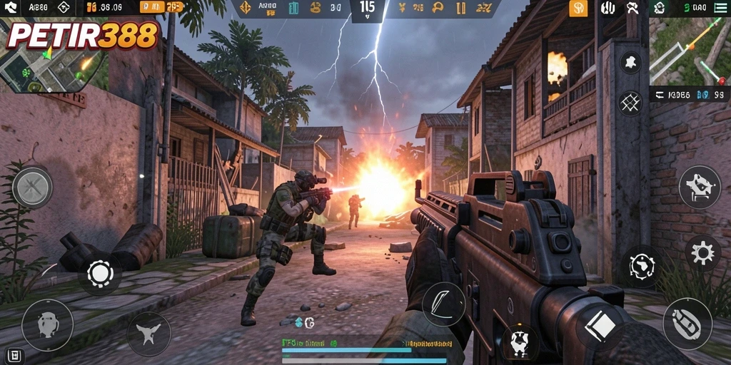 Screenshot menunjukkan aksi seru dalam gameplay TPS PETIR388.