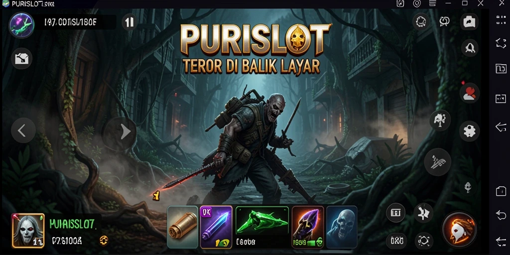 Screenshot utama PURISLOT menampilkan suasana mencekam saat gameplay berlangsung.