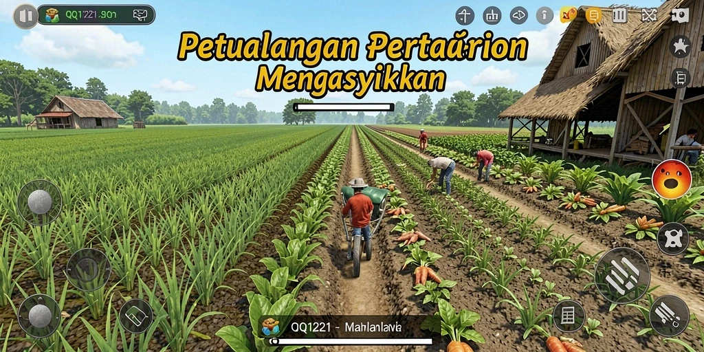 Gameplay seru QQ1221 dengan aktivitas pertanian yang menarik.