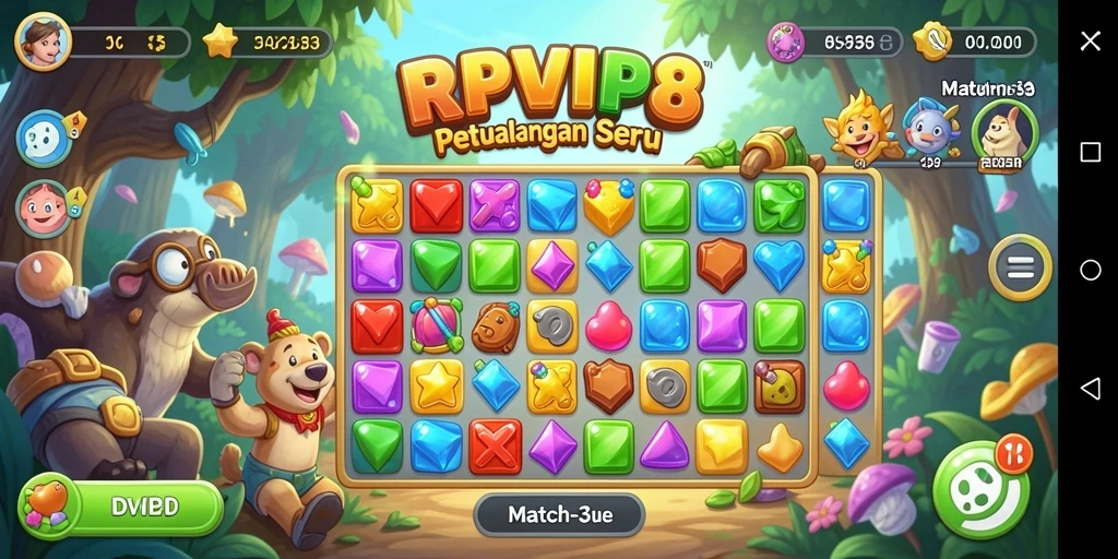 Tampilan menarik dari gameplay RPVIP8 dengan berbagai tantangan Match-3.