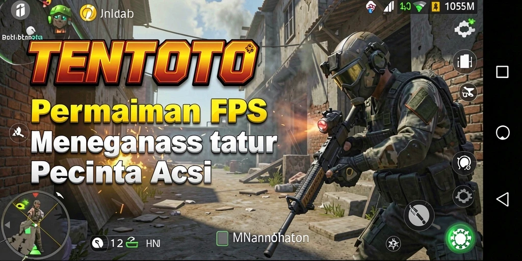 Screenshot gameplay TENTOTO yang menampilkan aksi menembak intens.